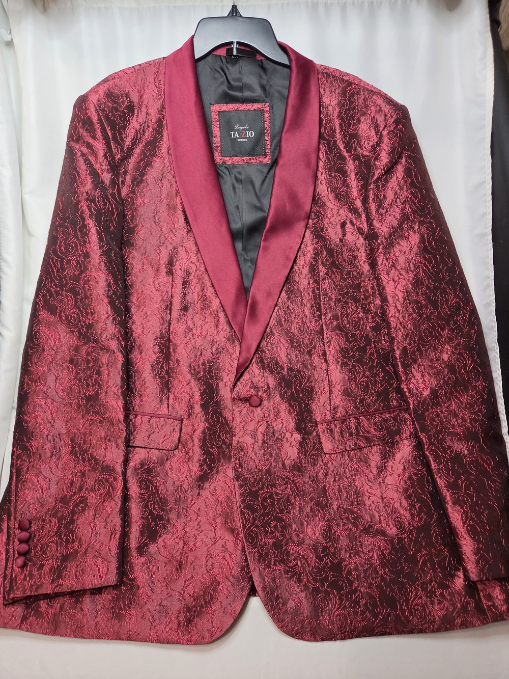 TAZZIO Burgundy Floral Jacquard Shawl Lapel Formal Blazer Jacket Big & Tall 3XL